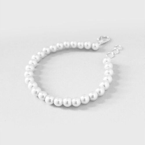 54 FLORAL 4mm PEARL BEAD BRACELET CHAIN - WHITE/SILVER
