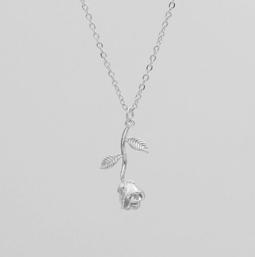 54 floral rose flower pendant necklace chain silver