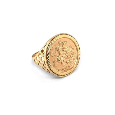 54 floral saint 8k gold plated george medallion sovereign signet ring