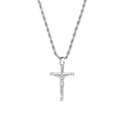 54 floral crucifix cross pendant snake twist necklace chain - silver