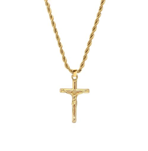 54 floral crucifix cross pendant snake twist necklace chain - gold