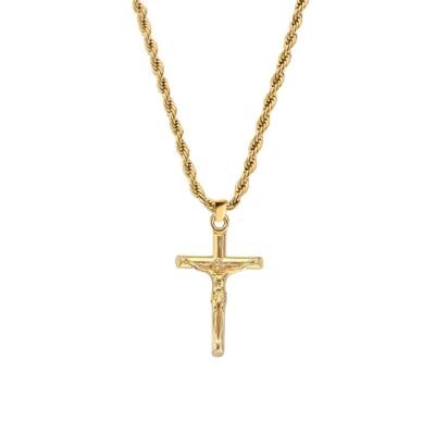 54 floral crucifix cross pendant snake twist necklace chain - gold