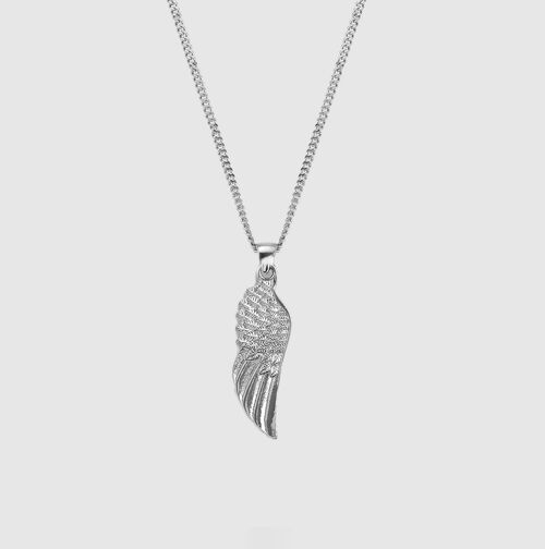 54 FLORAL WING FEATHER PENDANT NECKLACE CHAIN-Silver