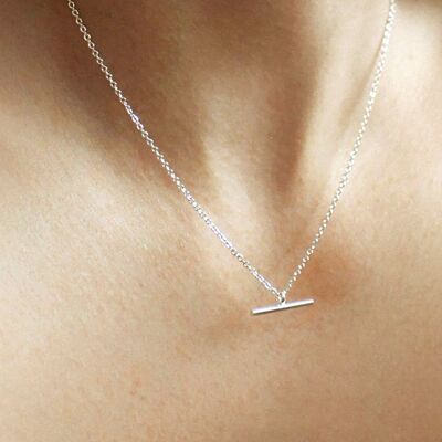54 FLORAL T BAR PENDANT 2mm CURB NECKLACE CHAIN - SILVER