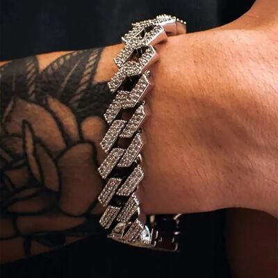 BRACCIALE 54 FLORAL 12mm ICED GEOMETRIC TENNIS CRYSTAL DIAMOND CURB BRACCIALE-Argento