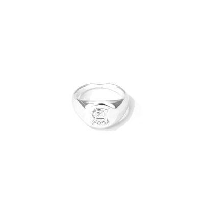 54 floral personalised letter band signet ring - silver