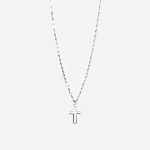 54 floral outline cross crucifix pendant necklace chain - silver