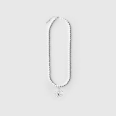 54 CIONDOLO FIORE DI SAN CRISTO 8mm COLLANA DI PERLE COLLANA DI PERLE CATENA - BIANCO/ARGENTO