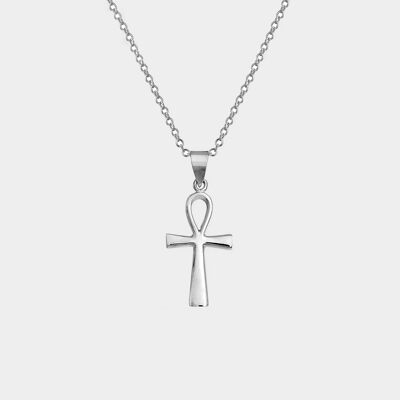 54 floral ankh crucifix cross pendant necklace chain - silver