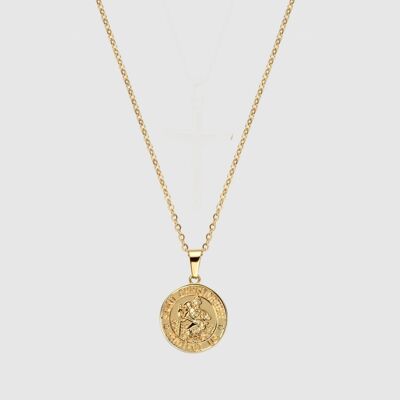 54 floral saint christopher pendant necklace chain - gold