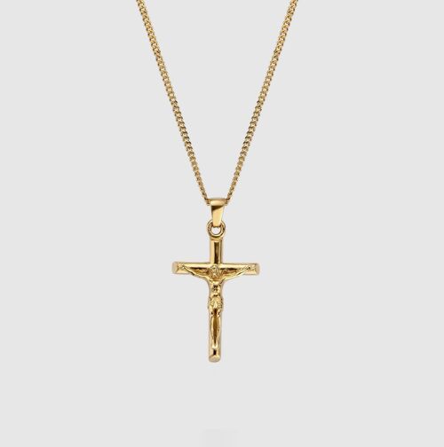 54 floral crucifix cross pendant necklace chain - gold