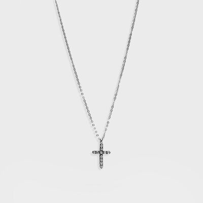 54 FLORAL MINI CROSS CRUCIFIX ICED TENNIS CRYSTAL DIAMOND NECKLACE CHAIN-Silver