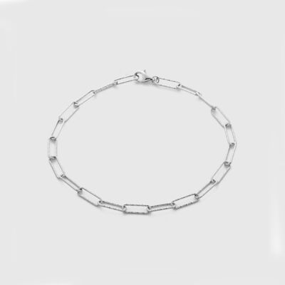 BRACELET 54 MAILLONS OVALES FLORAL 4mm - ARGENT