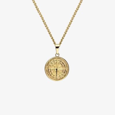 54 floral compass pendant necklace chain - gold