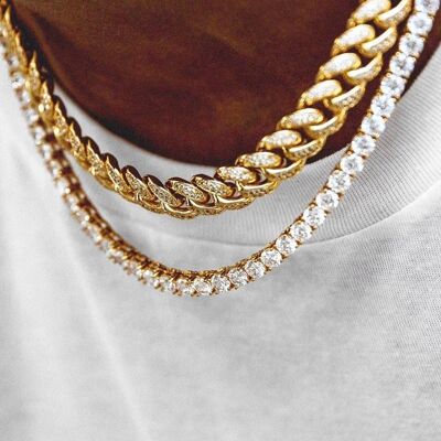 54 FLORAL 5mm ICED TENNIS CRYSTAL DIAMOND CURB NECKLACE CHAIN - GOLD