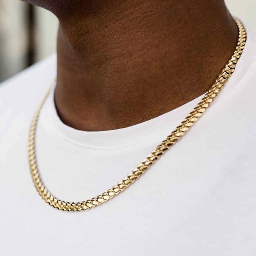 54 FLORAL 4mm 8K CURB NECKLACE CHAIN - GOLD