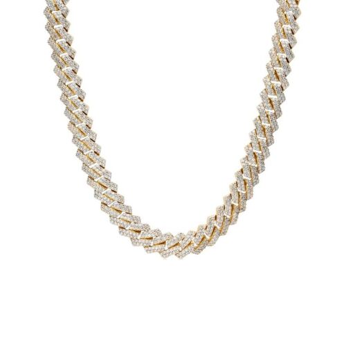 54 FLORAL 12mm ICED GEOMETRIC TENNIS DIAMOND CURB NECKLACE CHAIN - GOLD