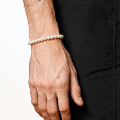 54 BRACCIALE A CATENA CON PERLE FLOREALI - BIANCO/ARGENTO