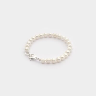 54 BRACCIALE A CATENA CON PERLE FLOREALI - CREMA/ARGENTO