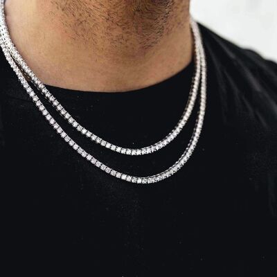 54 FLORAL 5mm ICED TENNIS CRYSTAL DIAMOND CURB NECKLACE CHAIN - SILVER