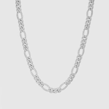 CHAÎNE DE COLLIER GOURMETTE EN DIAMANT ET CRISTAL DE TENNIS GLACÉ 54 FLORAL 12 mm - ARGENT