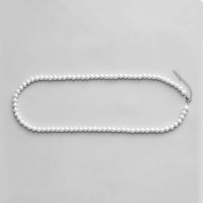 54 FLORAL 8mm PEARL NECKLACE BEAD NECKLACE CHAIN - SILVER GREY/SILVER
