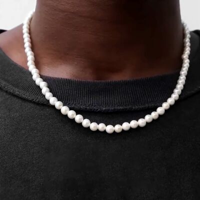 54 FLORAL 8mm PEARL NECKLACE BEAD NECKLACE CHAIN - WHITE