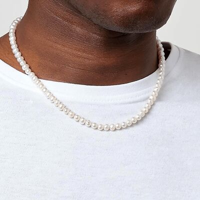 54 FLORAL 8mm PEARL NECKLACE BEAD NECKLACE CHAIN - CREAM