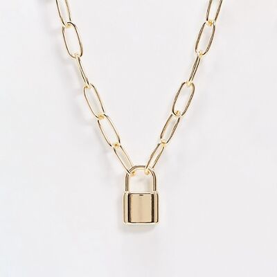 54 floral padlock pendant oval necklace chain - gold