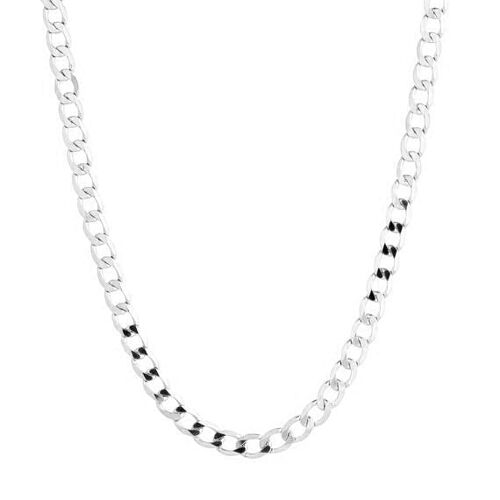 54 FLORAL 8mm CURB STEEL NECKLACE CHAIN - SILVER