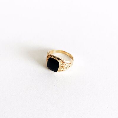 54 floral black ornate onyx signet ring - gold