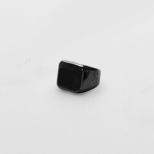 54 floral square face signet ring - black