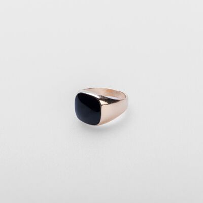 54 ANILLO SELLO ELEMENTO MARMOL NEGRO FLORAL - ORO