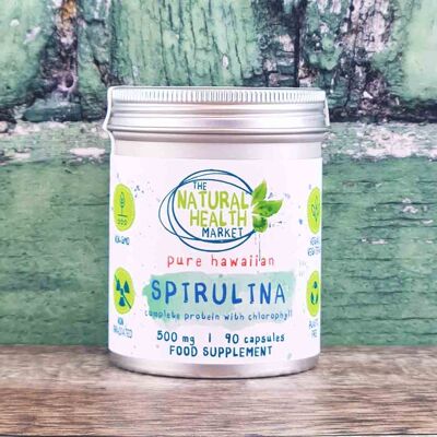 Hawaiian Spirulina Capsules 500mg - Plastic Free - 90 Capsules - Tin