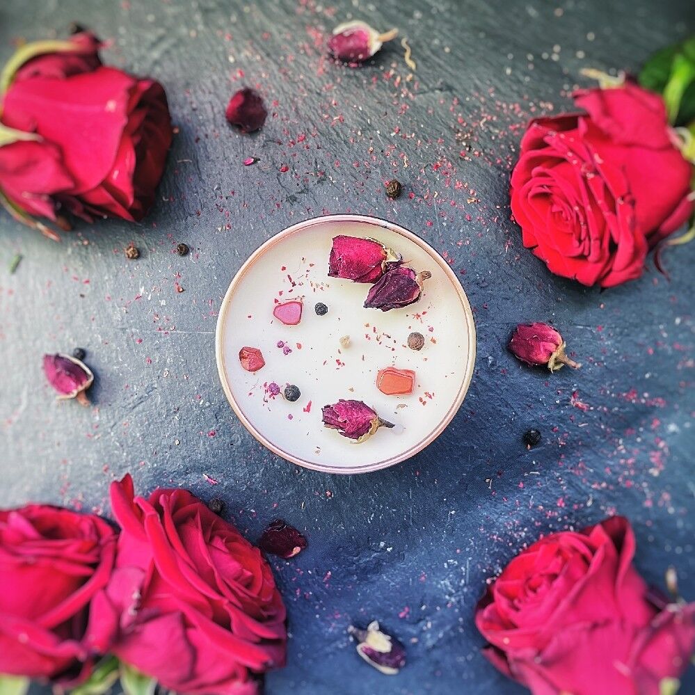 Vela Elemento "Fuego" Sándalo, Canela, Pimienta Negra y Jaspe Rojo