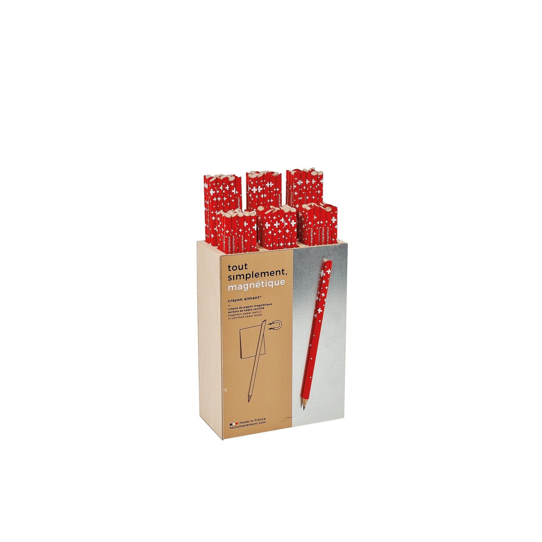 Présentoir plein de 120 crayons de papier magnétiques - Suisse + présentoir offert
