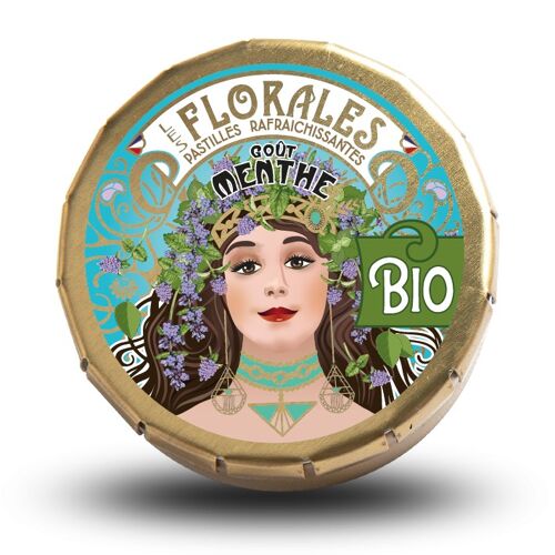 BIO - PASTILLES RAFRAÎCHISSANTES GOÛT MENTHE - BOÎTE ART NOUVEAU (INSPIRATION MUCHA)