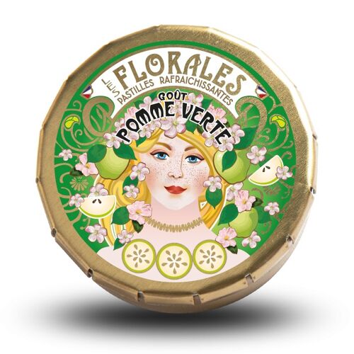 PASTILLES RAFRAÎCHISSANTES GOÛT POMME VERTE - BOÎTE ART NOUVEAU (INSPIRATION MUCHA)