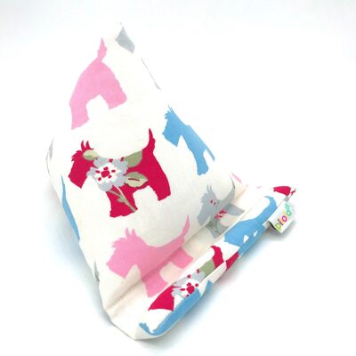 Pilola Techcushion Multi-Colored Dog Pattern su sfondo bianco Cuscino porta iPad TabletPillow Stand - Large