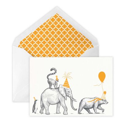 Geburtstagsparade "Der Bär, der Elefant und der Pinguin" Happy Birthday Karte