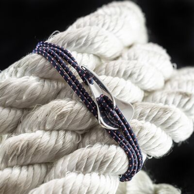 PULSERA HOMBRE ANCLA - ELÁSTICO AZUL/ROJO - PLATA