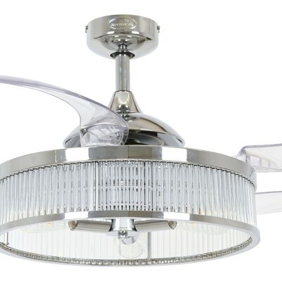 FANAWAY - Ventilador de techo corbelle con aspas extensibles y lámpara de diseño, incluye mando a distancia, cromado