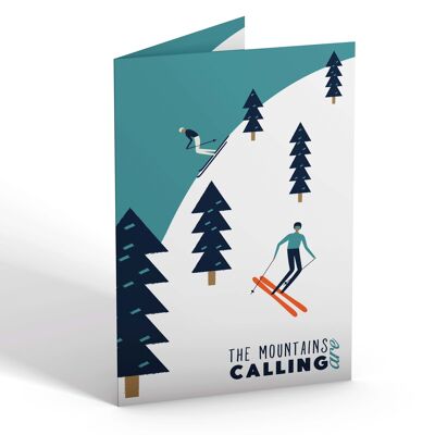 The Mountains are Calling "Snow Skiing" Greetings Card (Blank)