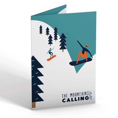 Las montañas están llamando tarjeta de felicitación "Snowboarding"