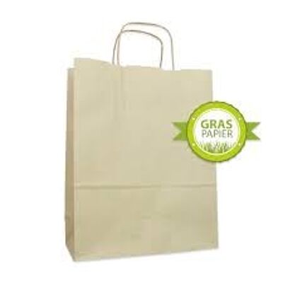 Grass Paper shopping bags with your shop logo size A 4 - 24x9x32 cm