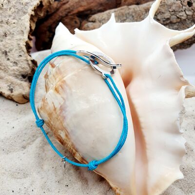 Bracelet cordon fermoir - turquoise - rhodié