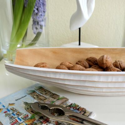 Wooden bowl, fruit bowl, salad bowl, model Lamina in white-natural, L41xW15xH7.5cm