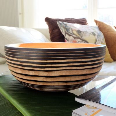 Wooden bowl, fruit bowl, salad bowl, Tribal model in choco-nature, XL (Øxh) 30cm x 12.5cm