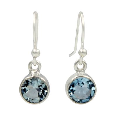 Round Faceted Translucent Beautiful Gemstone Set on a Simple Sterling Silver Drop Earring. / SKU126