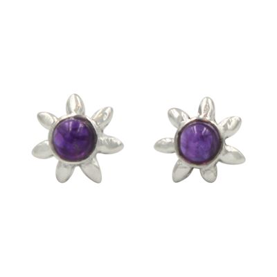 Sterling Silver Sun Shaped Stud Earring With a Colourful Gemstone / SKU132
